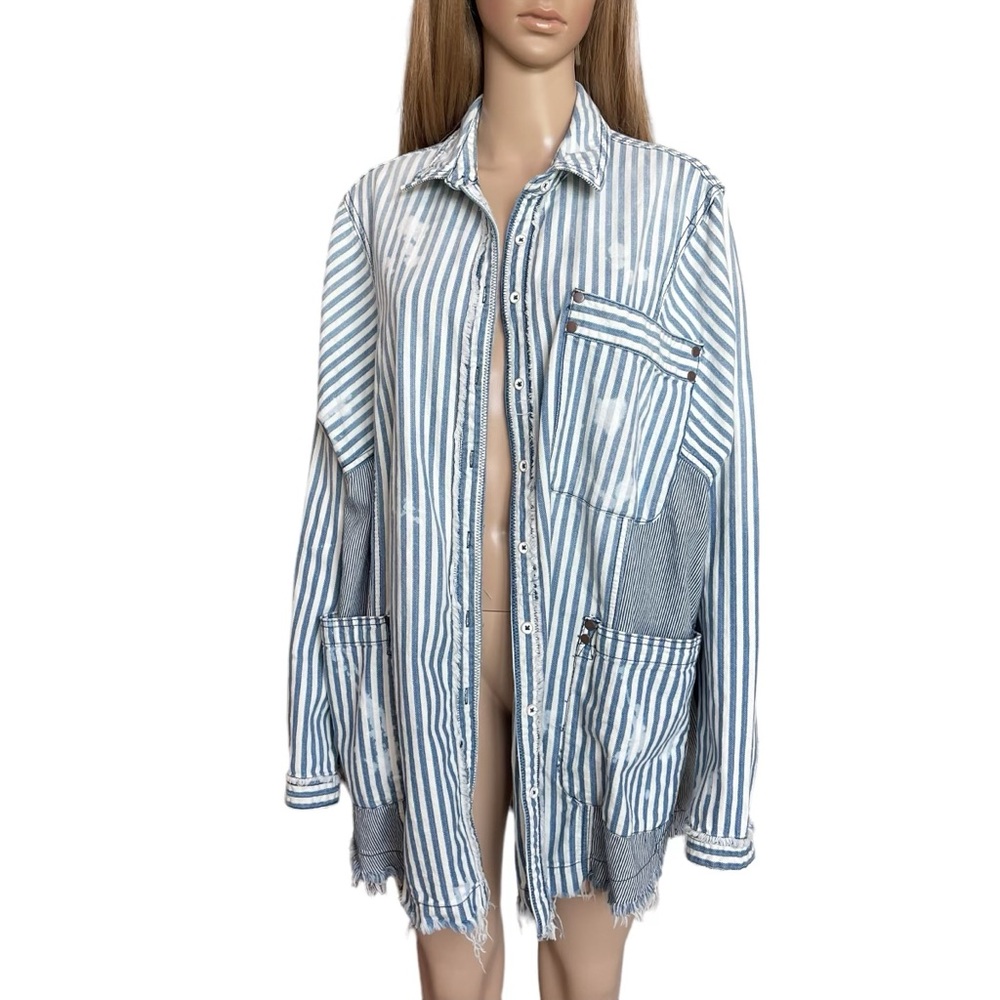 Free People Railroad Striped Shirt L EUC